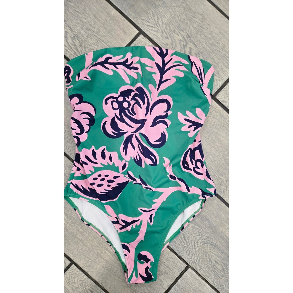 Boden Green Pink Floral Halter One Piece Swimsuit Size 36C S0356